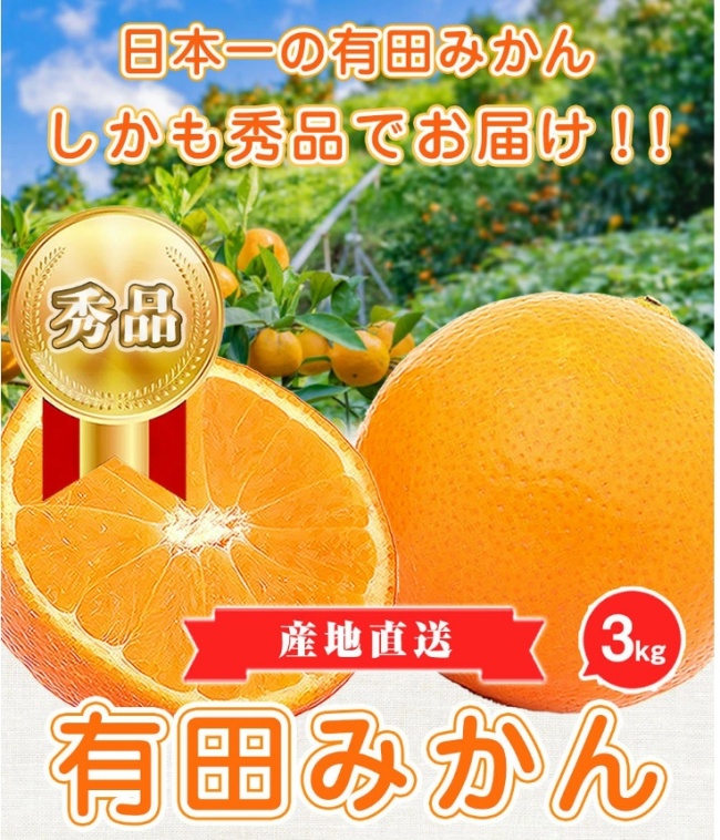 和歌山県産　有田みかん3kg　1箱　(2S～Lサイズ混合)